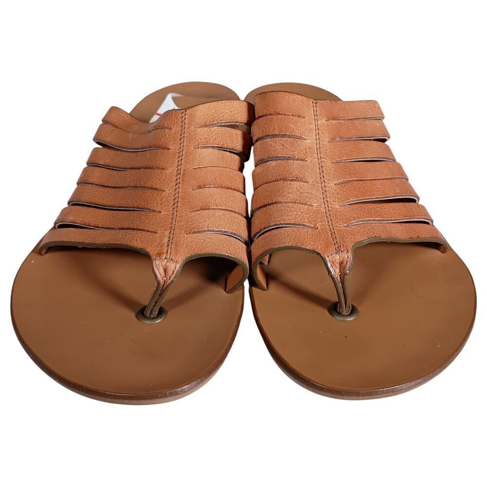 Paul Green Tan Leather Strappy Thong Sandal Low Wedge Womens 7.5 - Picture 3 of 11